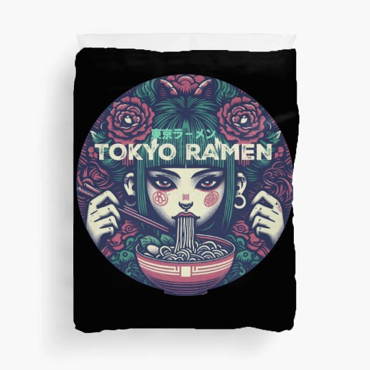 Tokyo ramen,punk girl having ramen Duvet Covers