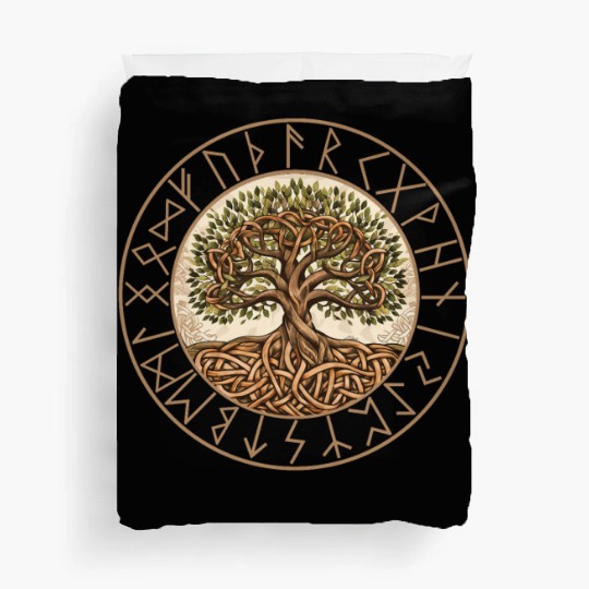 Viking runes tree of Life round frame celtic Duvet Covers