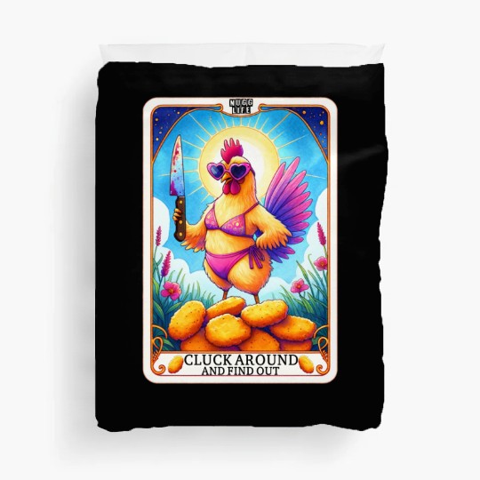 Funny Chicken Tarot Card, FAFO, Hilarious Duvet Covers