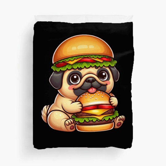 Halloween dog pug hamburger hat quirky fast food Duvet Covers