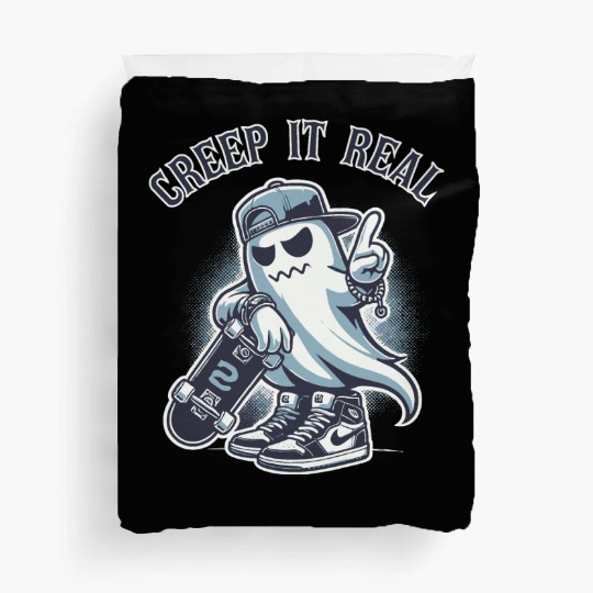 Cool Halloween Ghost with Skateboard Creep It Real Duvet Covers
