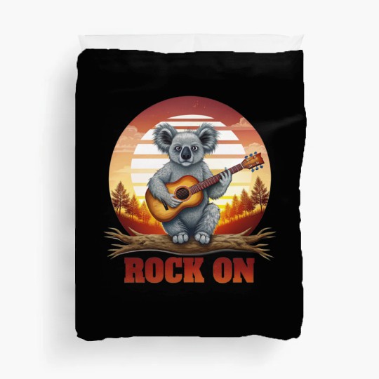 Koala Strumming Guitar Sunset Vintage Style Duvet Covers