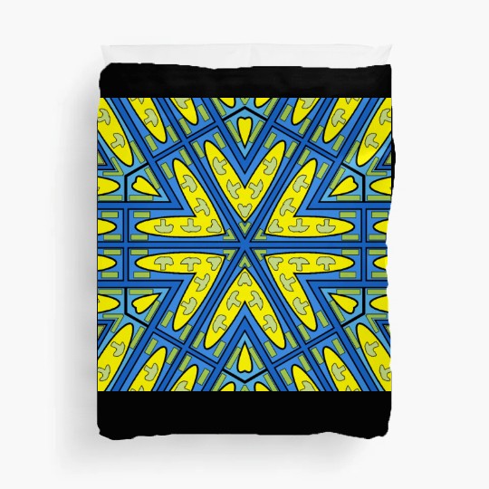 mushroom yellow blue green mandala Duvet Covers