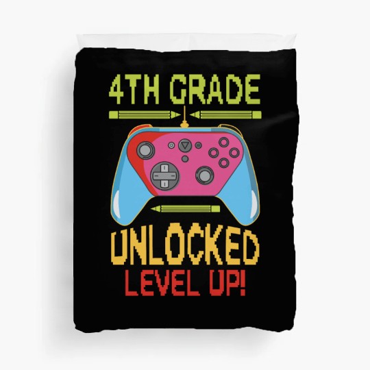 4th Grade Unlocked Level Up Video Gamer Duvet Covers Back