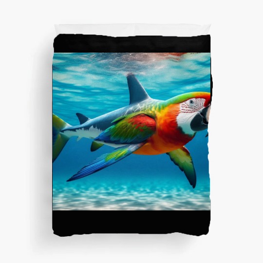 The great white shark-parrot Duvet Covers