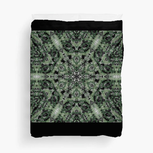 watercolor green white black mandala Duvet Covers