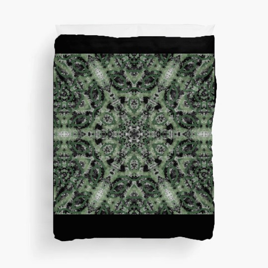 watercolor green white black mandala Duvet Covers