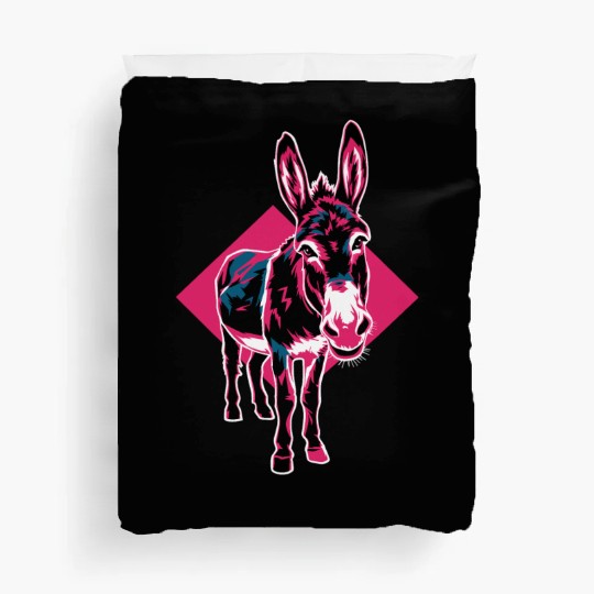 Geometric Farm Animal Graphic: Vibrant Donkey Art Duvet Covers