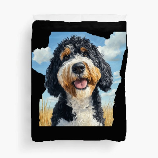 Bernedoodle Field Nature Bernedoodle Watercolor Duvet Covers