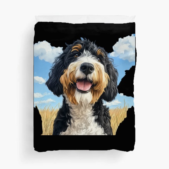 Bernedoodle Field Nature Bernedoodle Watercolor 2 Duvet Covers