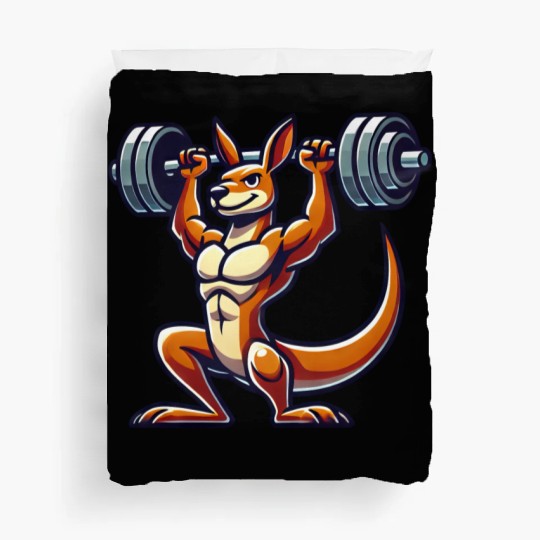 Kangaroo barbell gym fitness workout training Duvet Covers