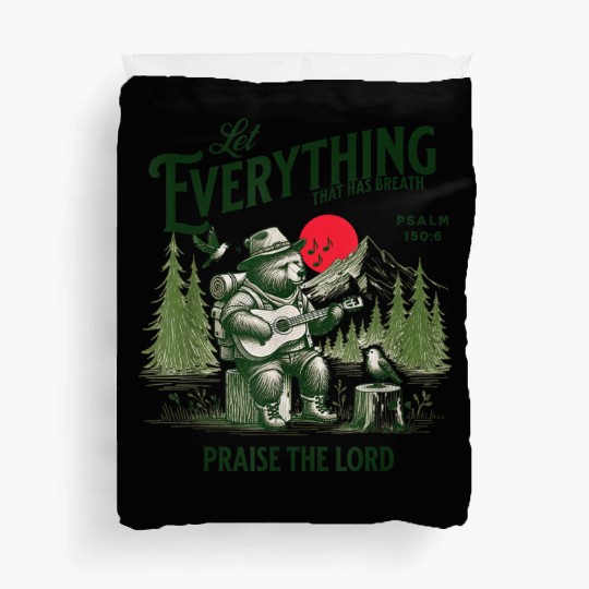 Christian Bible Verse Bear Let Everything That Bre Duvet Covers