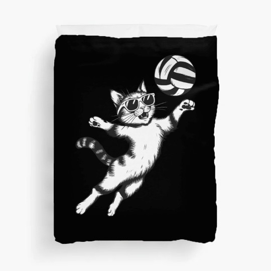 Cat Wearing Sunglasses Playing Volleyball Duvet Covers