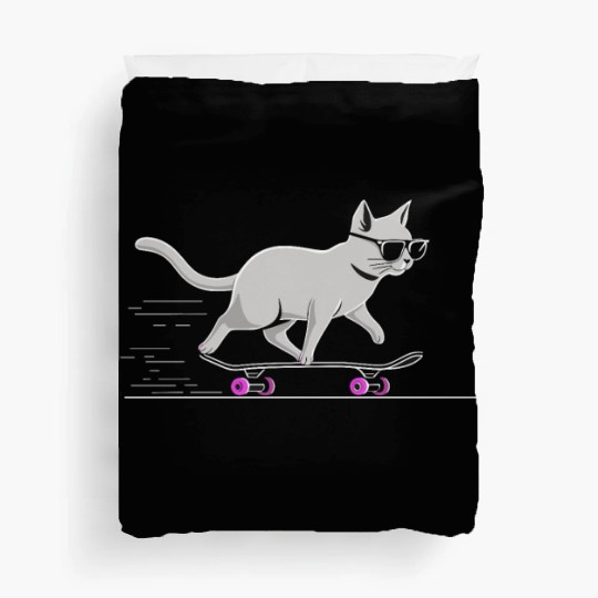 Cat Wearing Sunglasses Riding Skateboard Duvet Covers