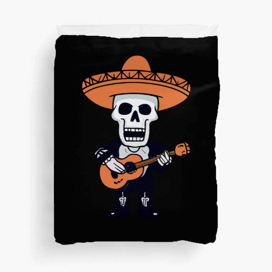 Skeleton Mariachi Guitar Player Duvet Covers