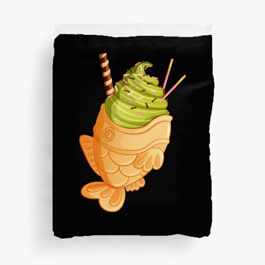 Matcha Taiyaki Ice Cream with Pocky & Wafer Roll Duvet Covers