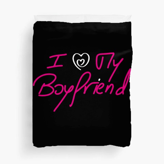 I Love My Boyfriend - Pink Design on Black Duvet Covers