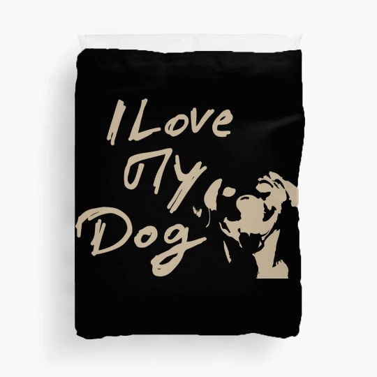I Love My Dog - Brown Design on Black Duvet Covers