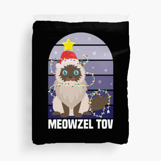 Meowzel Tov Hanukkah Black Cat Christmas Lights Duvet Covers