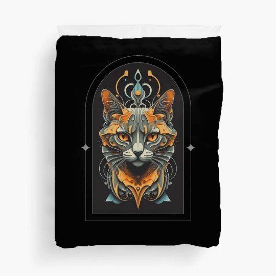 Elegant stylish black and gold cat face Duvet Covers
