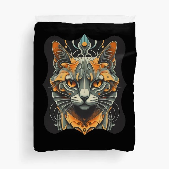 Elegant stylish black and gold cat face Duvet Covers