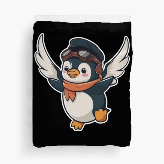 Flying Pilot Penguin with Goggles and Scarf Duvet Covers