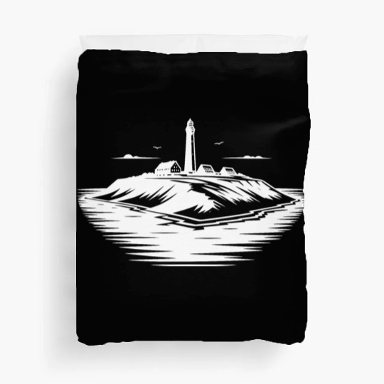 Lonely Island With Lighthouse On The Coast Duvet Covers