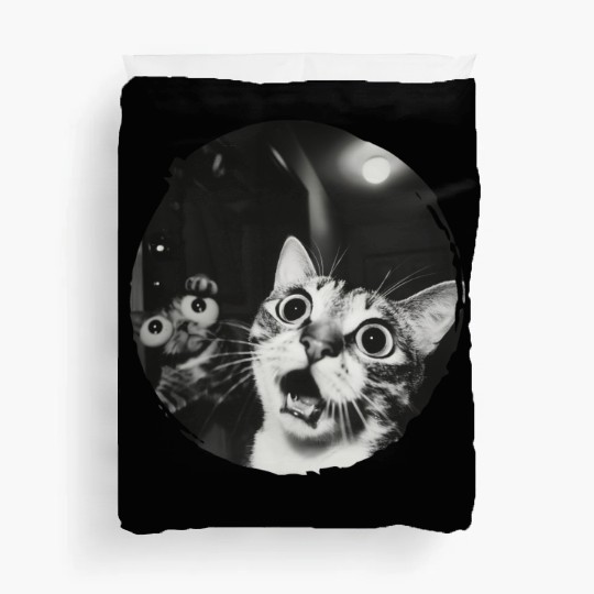 Double Surprised Cats in Vintage Black and White Duvet Covers