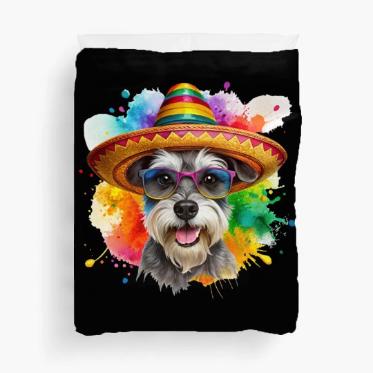 Schnauzer head, dog with glasses Duvet Covers