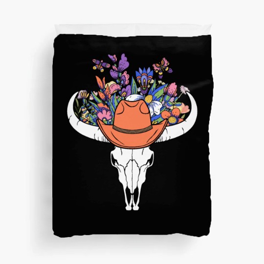 wildflower with Cow Skull blooming Duvet Covers