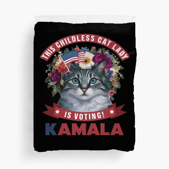 Childless Cat Lady is voting kamala Duvet Covers