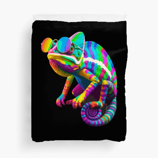 Colorful Chameleon with Sunglasses Duvet Covers