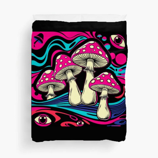 Psychedelic Shrooms: Neon Fungi Fantasy Duvet Covers