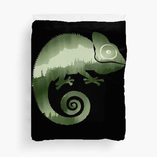 green chameleon monochrome silhouette Duvet Covers
