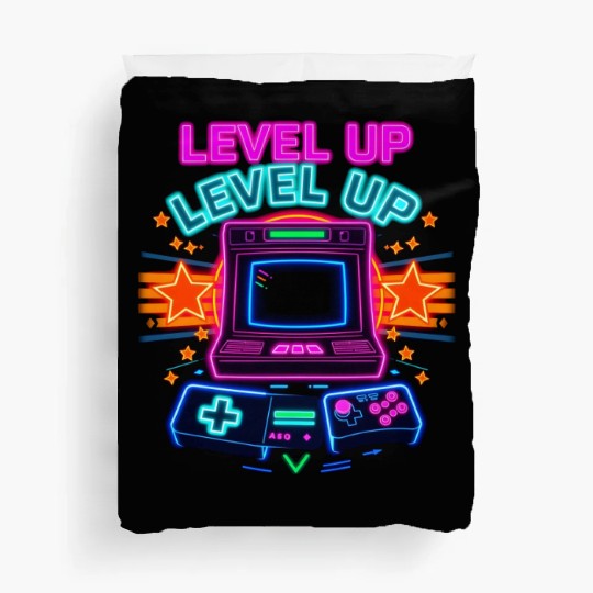Neon Arcade Glory: Level Up Duvet Covers