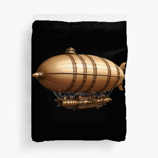 A large steampunk-style airship with bronze metal Duvet Covers