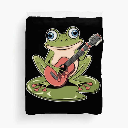 Frog Playing Guitar On Lily Pad Duvet Covers