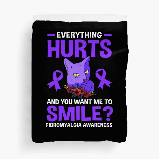 Everything Hurts Cat Purple Ribbon Fibro Awareness Duvet Covers