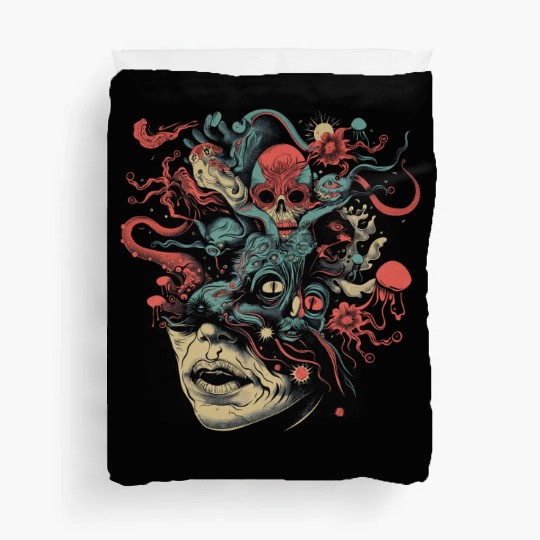 Weirdcore Aesthetic Weird Face Skull Dreamcore Duvet Covers