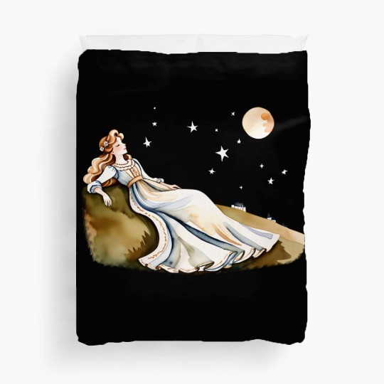 Watercolor Cottagecore Rolling Hills at Night Duvet Covers