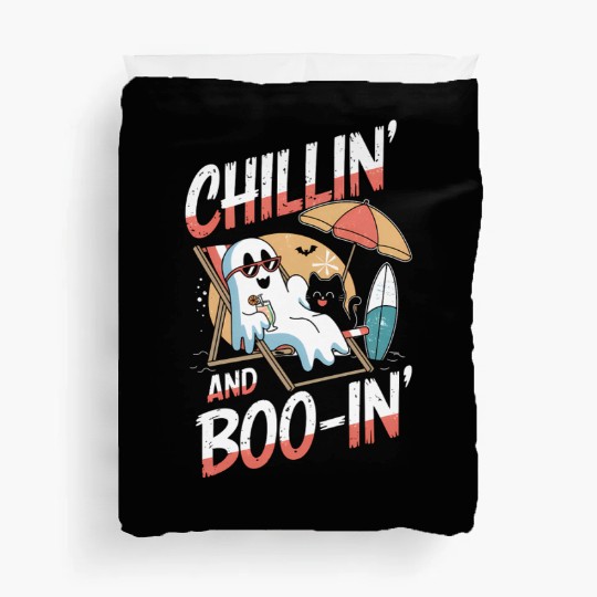 Halloween Ghost and Cat Relaxing Beach Vacation Duvet Covers