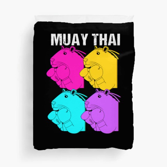 MMA Kickboxing Retro 80s Capybara Doing Muay Thai Duvet Covers