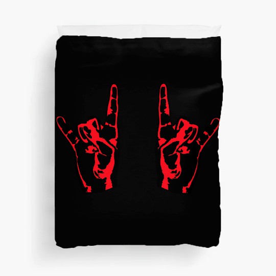 Two heavy metal hard rock horn finger hand gesture Duvet Covers