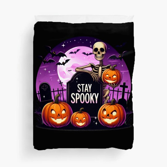 Stay Spooky Funny Cute Halloween Skeleton Pumkin Duvet Covers