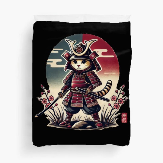 Samurai Cat: Vintage Ukiyo-e Warrior Art Duvet Covers