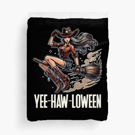 Funny Cowgirl on Broom Halloween Duvet Covers