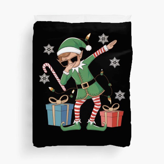 Dabbing Elf with Candy Cane and Gifts Duvet Covers