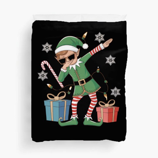 Dabbing Elf with Candy Cane and Gifts Duvet Covers