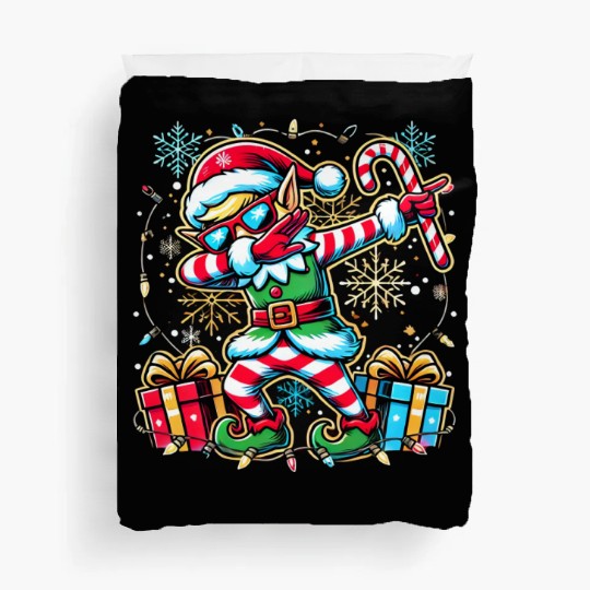 Dabbing Elf with Candy Cane and Presents Duvet Covers