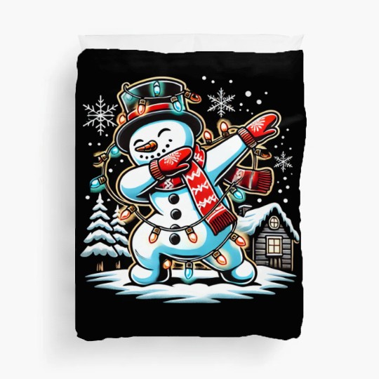 Dabbing Snowman with Christmas Lights and Snowflak Duvet Covers